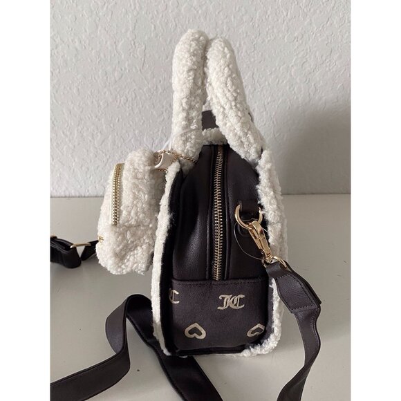 Juicy Couture Chocolate Pecan Sherpa Crossbody Snuggle Satchel Bag W/Charm NEW - Picture 7 of 15